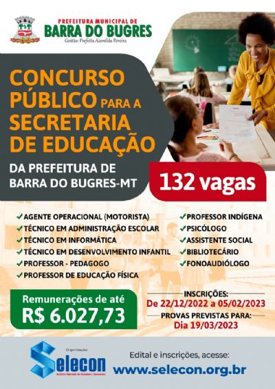 Concurso para Educao de Barra do Garas oferece 132 vagas