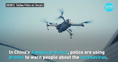 Drones so usados pela polcia para alertar sobre o risco do novo coronavrus na China