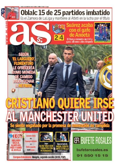 Jornal: insatisfeito no Real, Cristiano Ronaldo planeja voltar para o United
