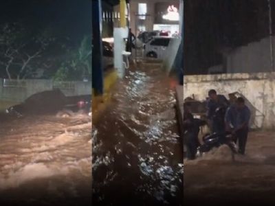 Chuva alaga ruas e arrasta carros em Chapada dos Guimares