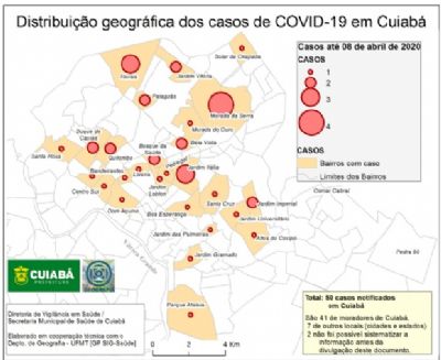 Com 50 confirmados, Cuiab� tem casos em 26 bairros e aumento de 525% em dez dias