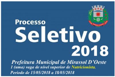 Prefeitura de Mirassol d'Oeste - MT divulga Processo Seletivo para Nutricionista