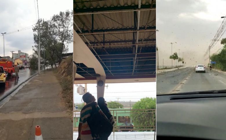 Temporal derruba �rvores, arranca forro de escola e causa congestionamento em Cuiab�