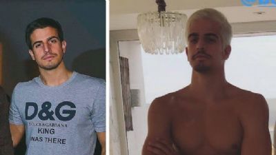 Enzo Celulari cumpre promessa por vit�ria da Beija-Flor e surge loiro platinado