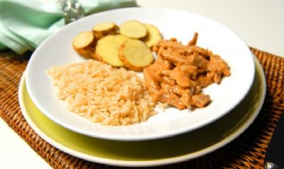 Strogonoff fit com batata-doce