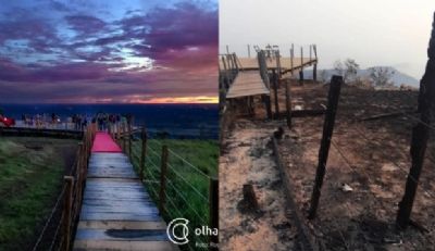 Imagens do mirante Alto do C�u devastado pelo fogo assustam internautas