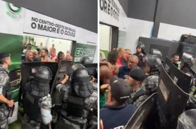 Cuiab� tem confus�o com policiais ap�s derrota para o Goi�s; time diz que jogador levou soco no olho