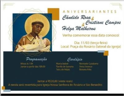 Convite para hoje, ter�a 11 de mar�o, com valor revertido para as obras da Igreja de S�o Benedito