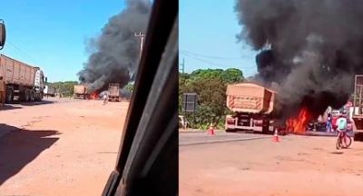 ​Carreta pega fogo em batida e Imigrantes fica fechada