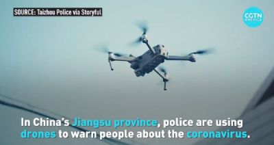 Drones s�o usados pela pol�cia para alertar sobre o risco do novo coronav�rus na China