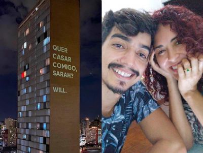 Em quarentena, jovem pede a namorada em casamento com mensagem projetada em pr�dio