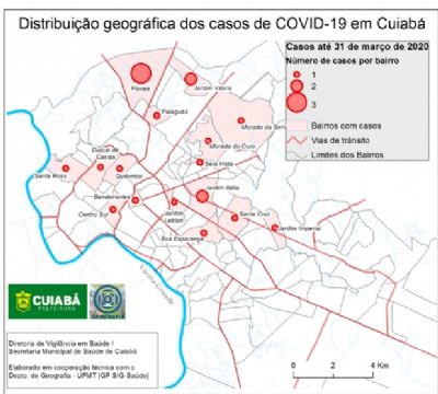 Mapeamento mostra 16 bairros de Cuiab� com casos de Covid-19; crescimento di�rio de 25%