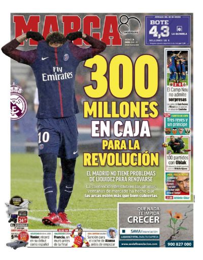 Com Neymar na capa, jornal diz que Real tem � 300 milh�es para 