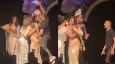 Marido de participante n�o aceita derrota, invade palco do Miss Gay MT e quebra coroa
