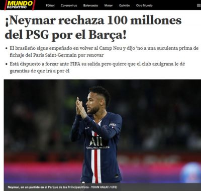 Jornal diz que Neymar recusou R$ 600 milh�es do PSG por oferta de renova��o