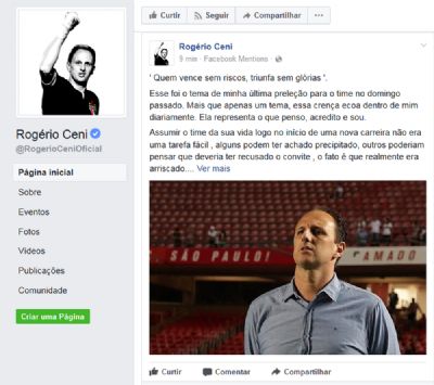 Em rede social, Rog�rio Ceni desabafa: 
