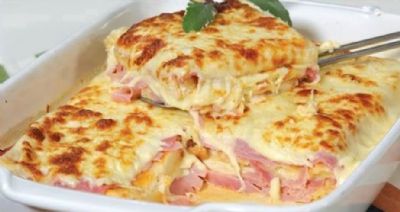 Fa�a uma lasanha tradicional de queijo e presunto com 4 passos