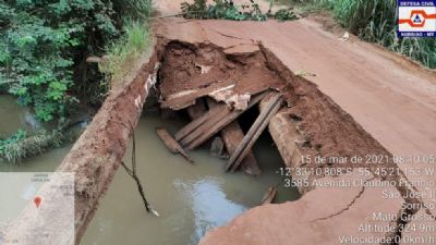 Ponte de madeira em Sorriso (MT) � interditada ap�s desabamento durante chuvas
