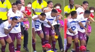 ​Torcedor invade campo com crian�a no colo para agredir jogador no Campeonato Ga�cho