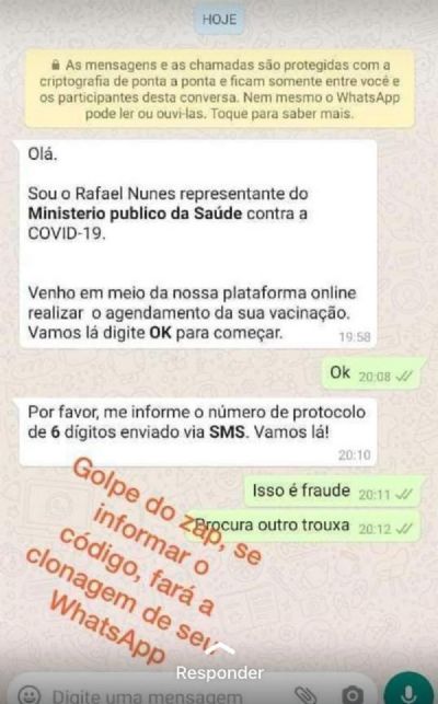 MP-MT alerta que � golpe mensagem usando nome do �rg�o para agendar vacina��o contra a Covid-19